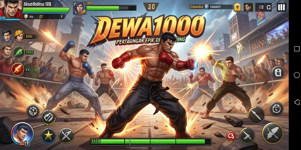 Tangkapan layar gameplay DEWA1000 menampilkan aksi pertarungan yang seru.