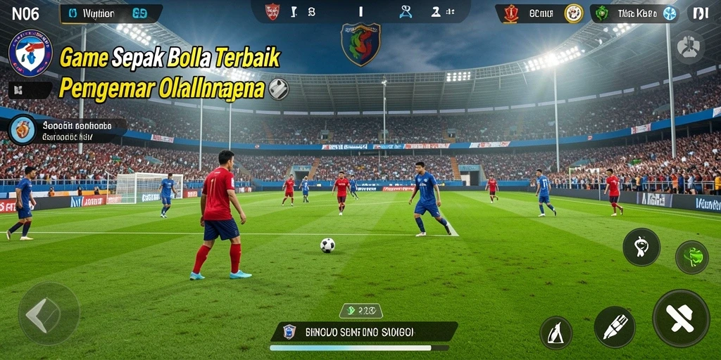 Screenshot gameplay N06 yang menampilkan aksi seru di lapangan sepak bola.