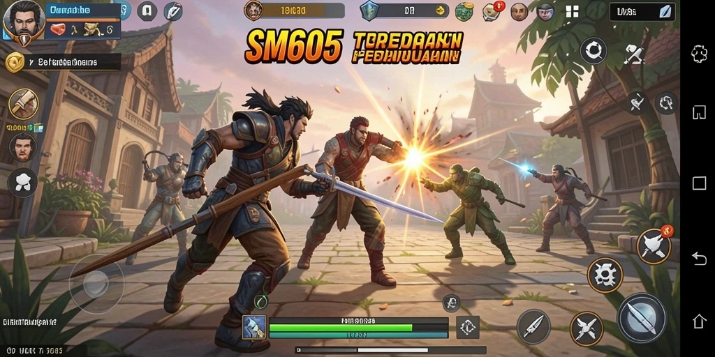 Screenshot gameplay SM605 yang menunjukkan strategi pertempuran yang mendebarkan.